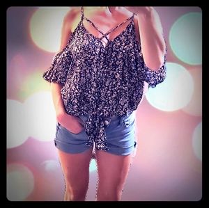 Flowy Floral Blouse w/ front tie